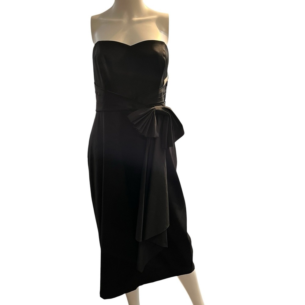Aidan Maattox Mikado Dress Black Midi Strapless Bow Size 14‎ Event Formal Gala